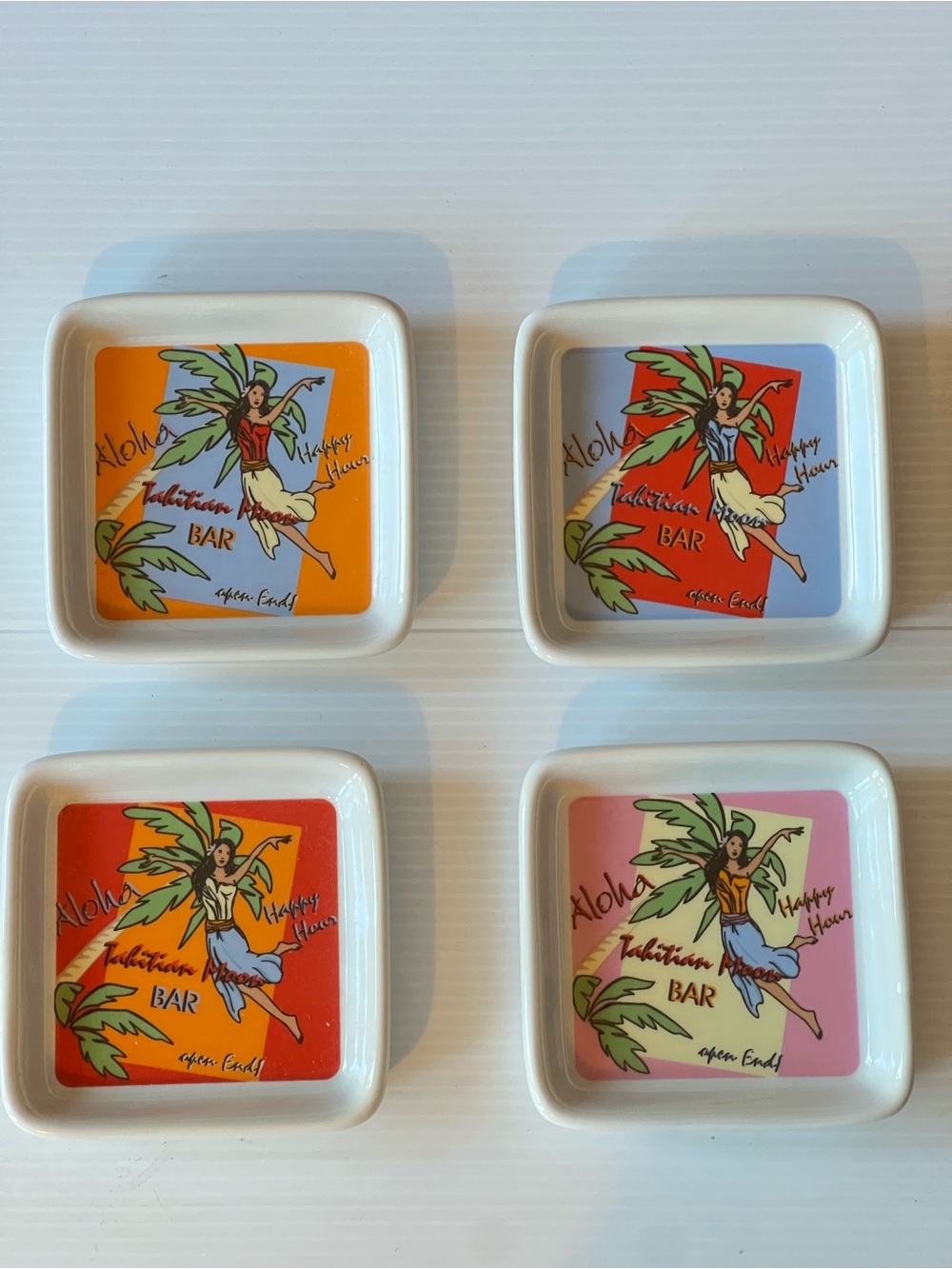 | Godinger Tiki Bar Happy Hour Hula Girl Man Cave Condiment Dishes Set of 4